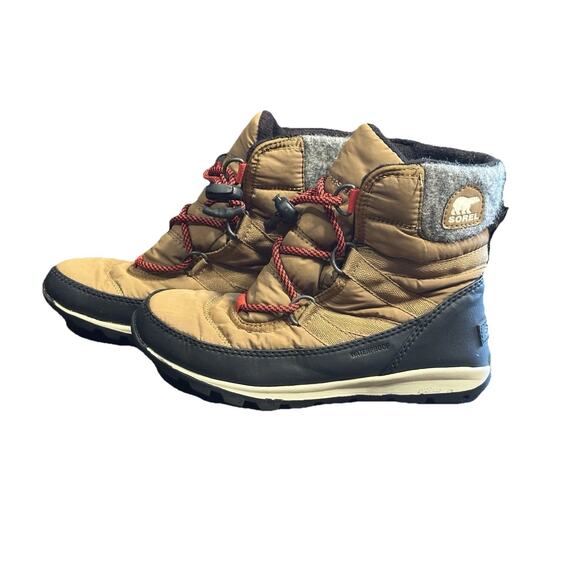 Sorel Whitney Insulated Waterproof Girls Boots US 3 Brown Black Red Snow Boots - Picture 1 of 10